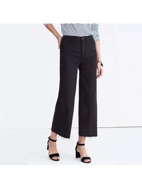Madewell Slim Wide-Leg Crop Jeans Raw Hem Black Minimal Cotton Stretch High Rise